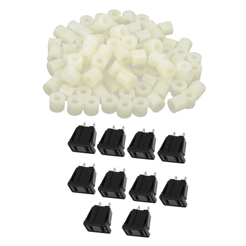 110 Pcs Accessories: 10 Pcs US Type Panel Mounting AC Power Socket Outlet AC 125V 15A & 100 Pcs Plastic Cylinder Spacer Wash