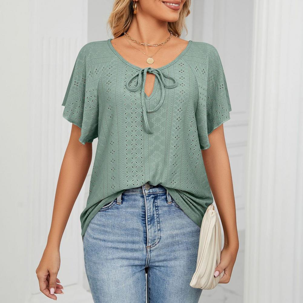 Stylish Summer T-shirt Skin-touching Hollow Out Colorfast Simple Casual Loose Ladies Top Tee Top Versatile