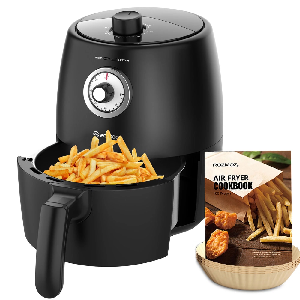 Moosoo Compact Air Fryer with 2Qt Nonstick Basket, 60 Min Timer, Black
