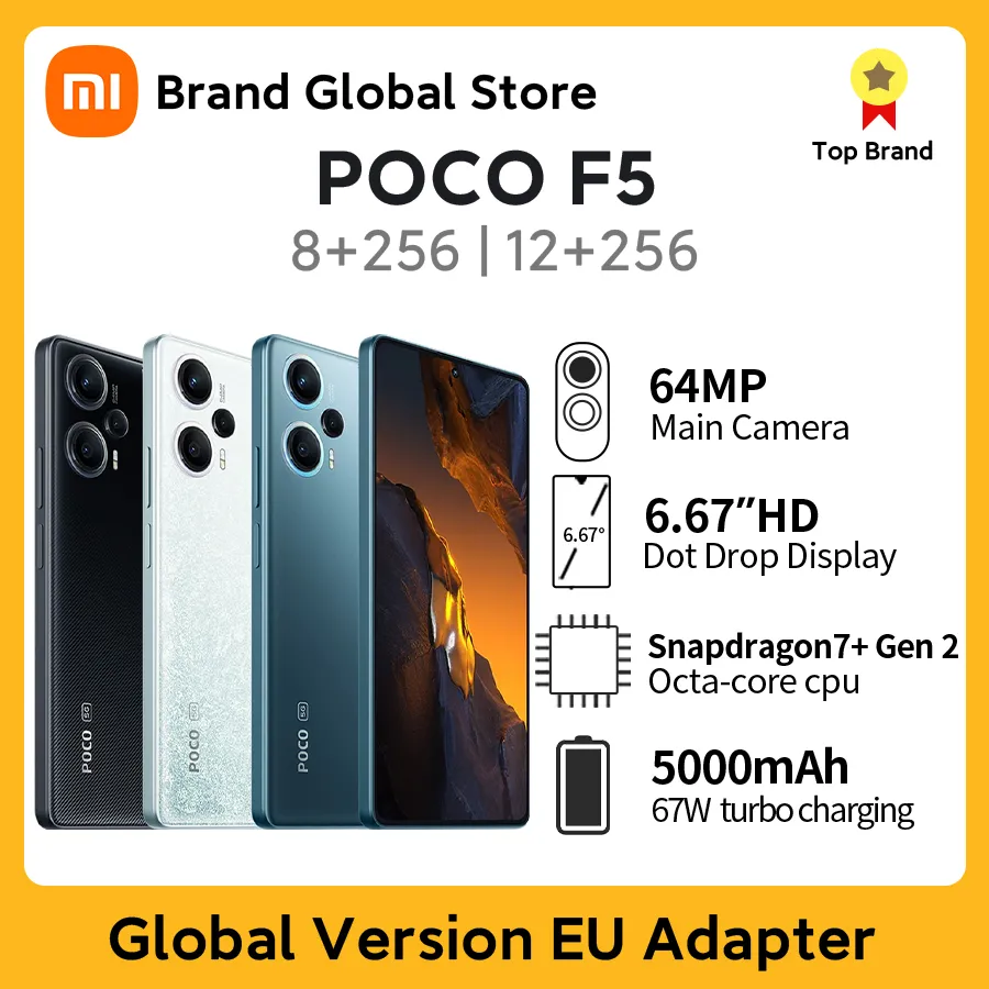 POCO F5 5G Smartphone Snapdragon 7+ Gen 2 Octa Core 120Hz 6.67"AMOLED Cellphones 64MP Triple Camera with OIS NFC 67W 5000mA