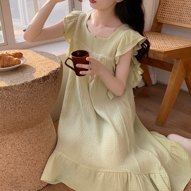 Young Women New Summer Lace Dress Super Polyester Thin Sleepwear Sweets Sling One-Piece Skirt Courtly Style Long Length Costume