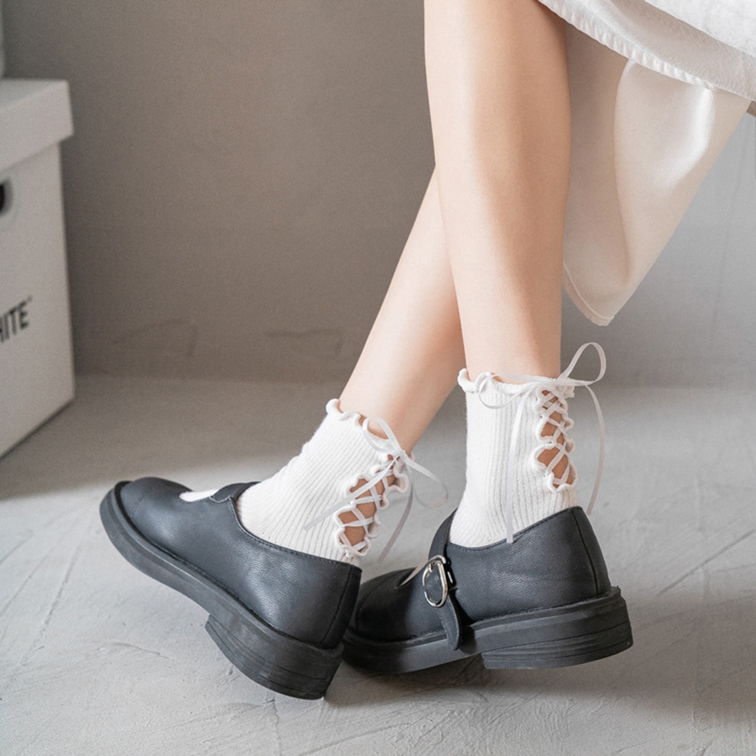 Lolita Socks Women Letter Skirt College Socks Black White Japanese Maiden Lovely Short Socks Harajuku Sweet Female JK Stockings