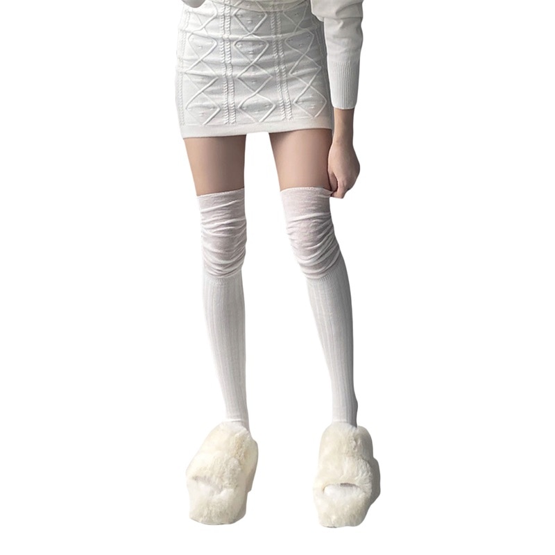 Knee High Socks for Women Over Knee Long Boot Stockings Leg Warmers for Girls Women s Over Knee Socks Solid Color Stretchy