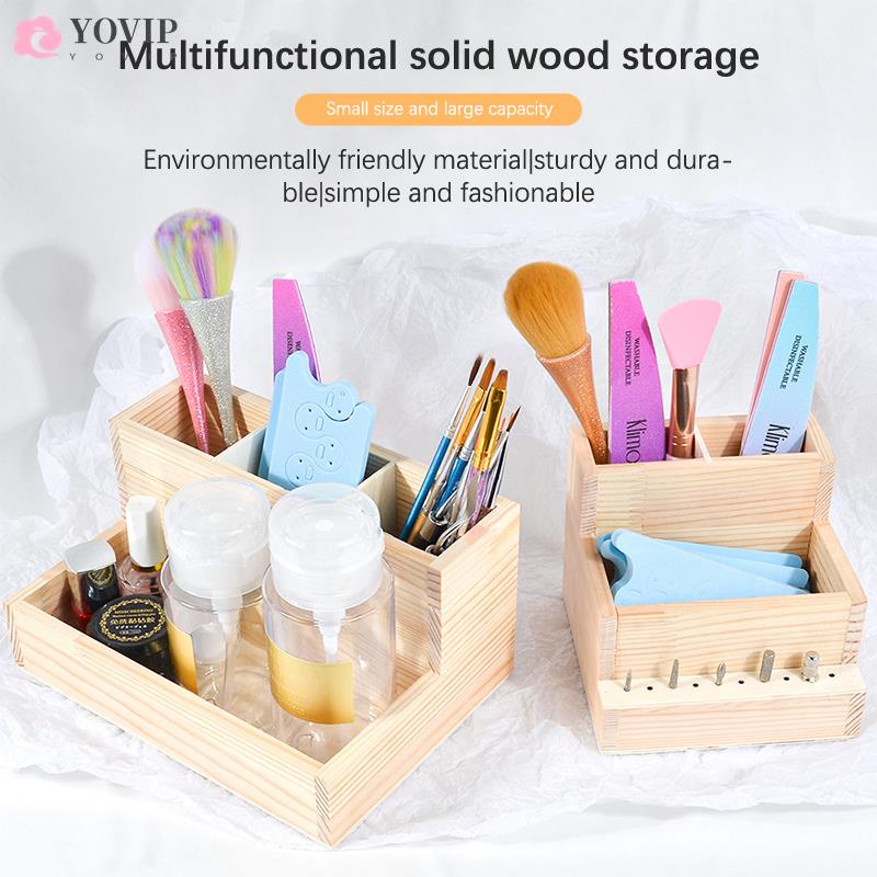 Wooden Nail Art Organizer Container Gel Polish Remover Cleaning Cotton Pad Swab Box Storage Case Tool Clean Desktop