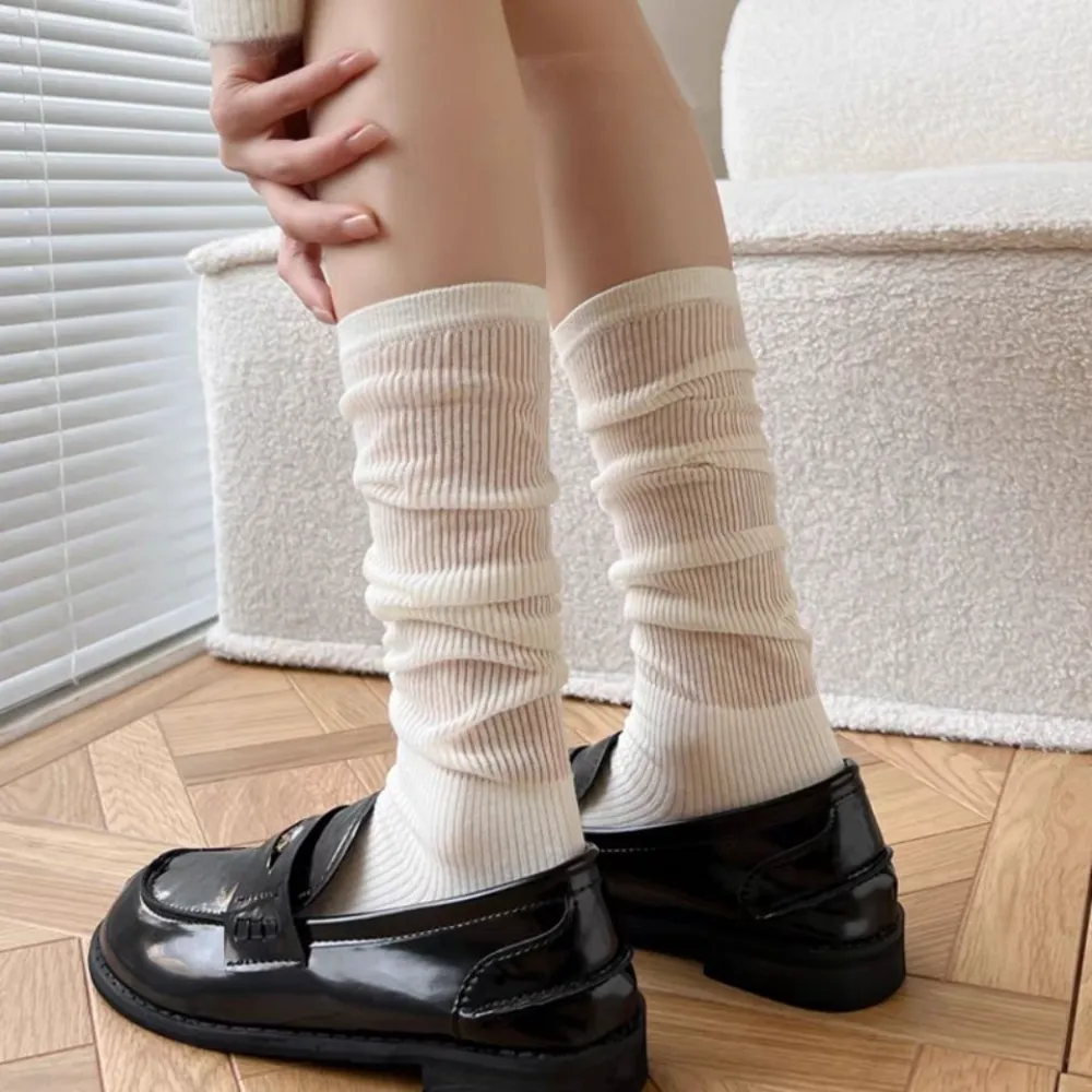 1 Pairs Summer New Women Calf Socks Thin Style Hollowed Out Lolita JK Organza Large Lace Straight Princess Stockings