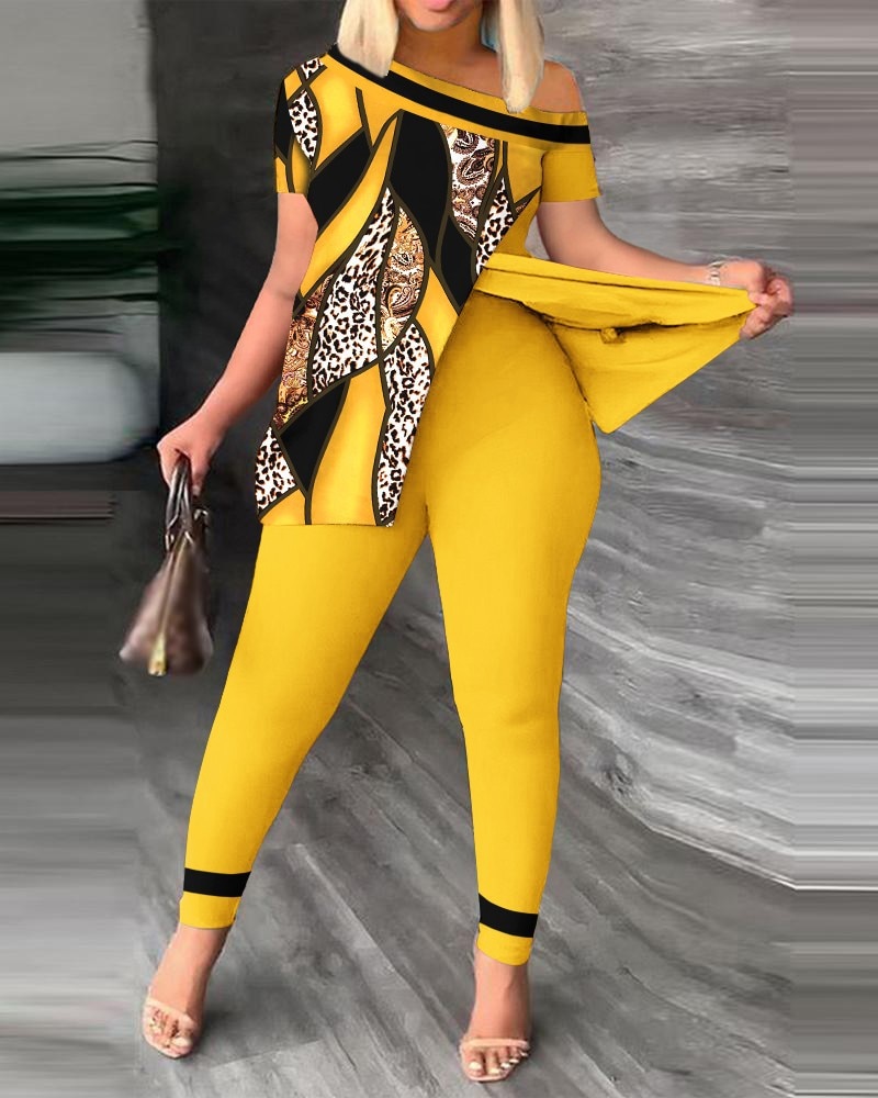 MUDAN 2023 Women's Summer Diagonal Collar Fashion Casual Commuter Sexy Set Sports Women's 2-piece Set