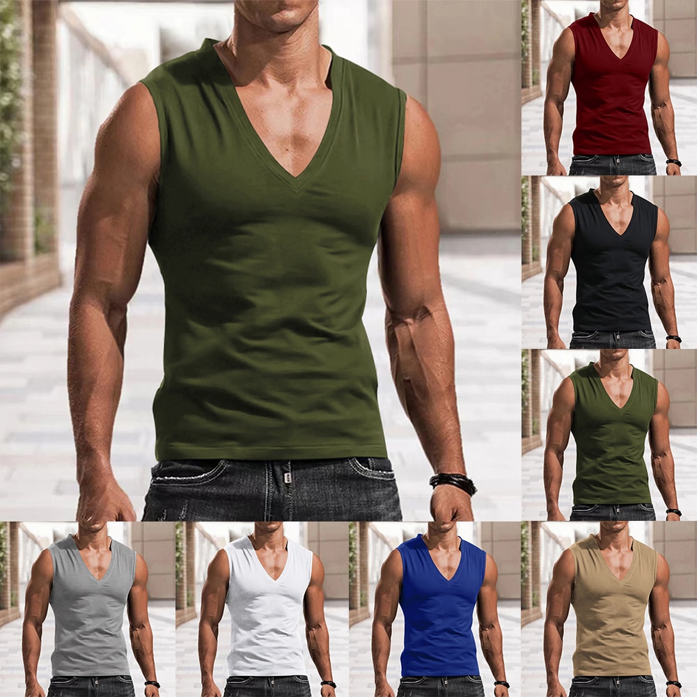 Summer Men's V-neck Tight Vest Cotton Edgeless Cut Shoulder Underwear Sleeveless Undershirt Sports Casual Fitness Slim Tops