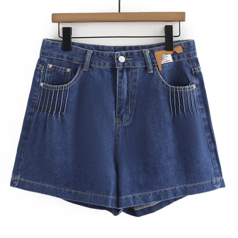 Plus Size Women Shorts 2023 Summer Fashion Fold Pocket Jeans Loose Hot Pants Oversized Curve Clothes S8-8838