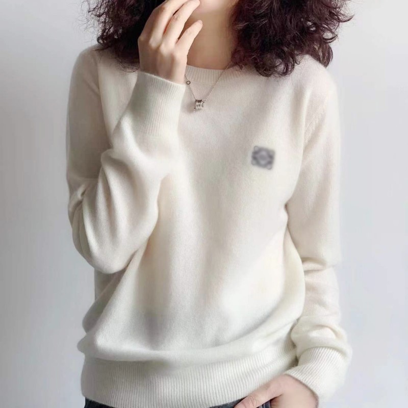 Women's Pullover 2023 Spring New Wool Sweater Casual Solid Knitted Loose Top Round Neck Embroidery Overside Blouse