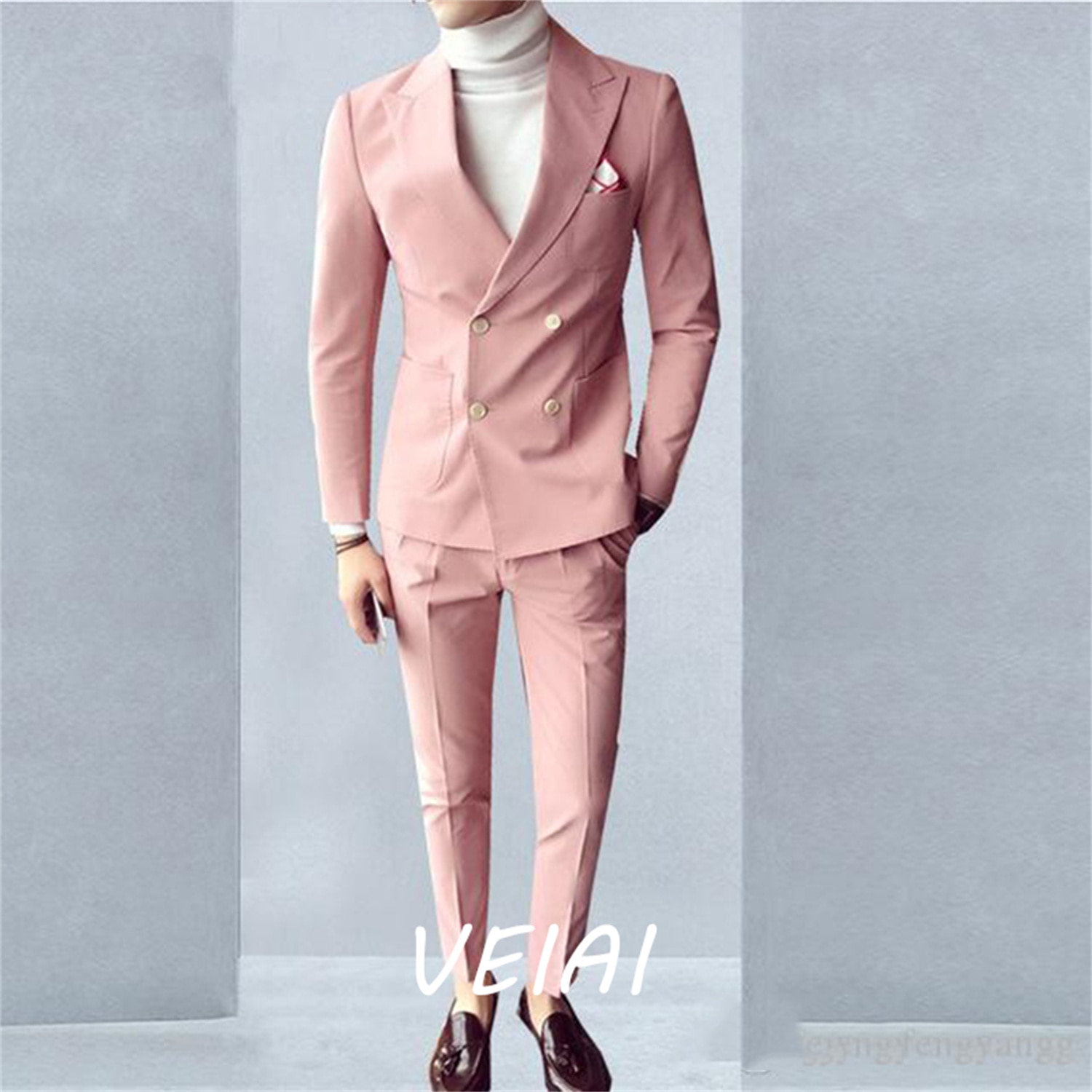 Fashion Brown Groom Tuxedos Peak Lapel Groomsmen Mens Wedding Dress Excellent Man Jacket Blazer Business Suit(Jacket+Pants+Vest+