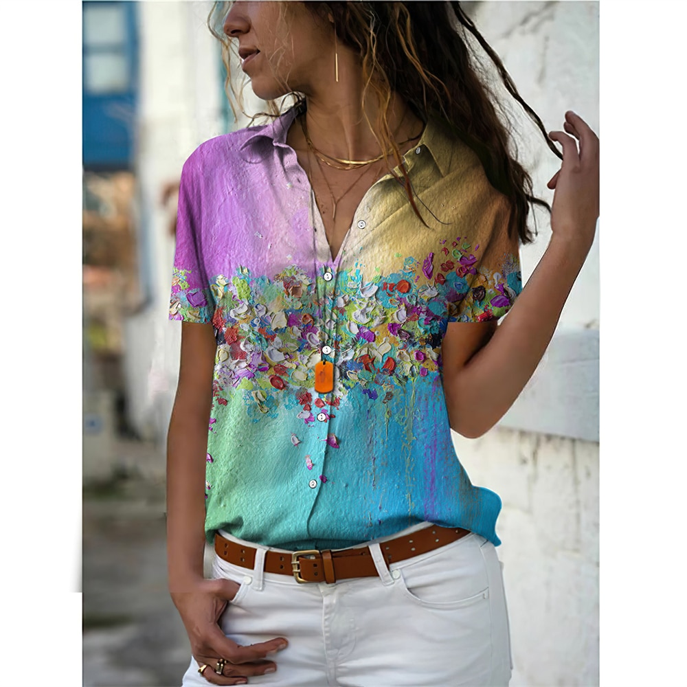 2023 Women Short Sleeve 3d Floral Printing Summer Women Vintage Elegant Y2k Tops Everyday Street Trend Shirt Sexy Blouses XS-5XL