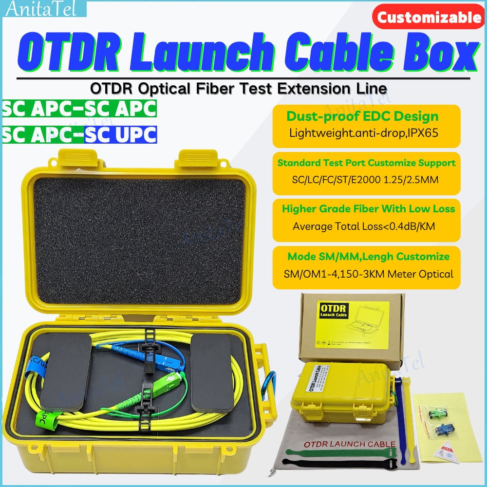 Fiber Optical Launch Cable Box 500m-2KM OTDR Blind Zone Eliminator Box SC/APC-SC/APC SC/UPC-SC/APC SM 1310/1550nm Fiber Rings