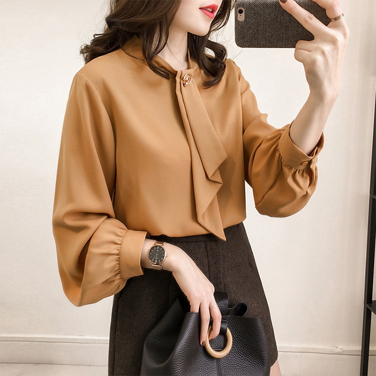 2023 Spring White Shirt New Fashion Solid Color Loose Balloon Sleeve Chiffon Women's Long Sleeve Top Korean Blouse