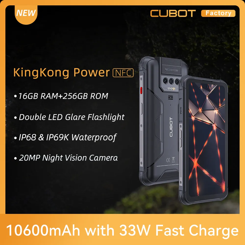 Cubot KingKong Power Waterproof Rugged 8GB+256GB 10600mAh Smartphone Android 13 NFC 6.5" FHD+ Global Phone