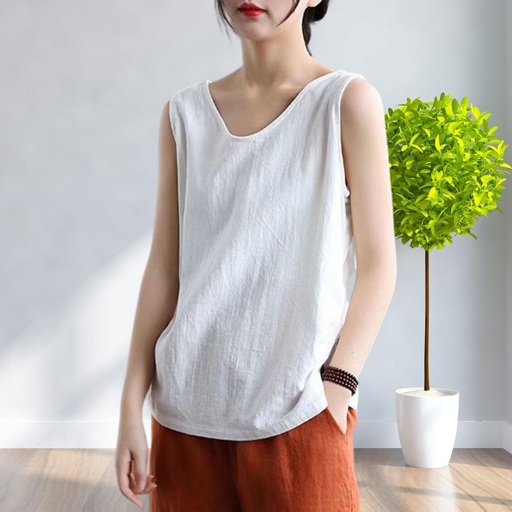 Women Summer Vest Loose Pullover Casual Tank Top Soft V Neck Lady Vest Solid Color Mid Length Sleeveless Female Top For Daily