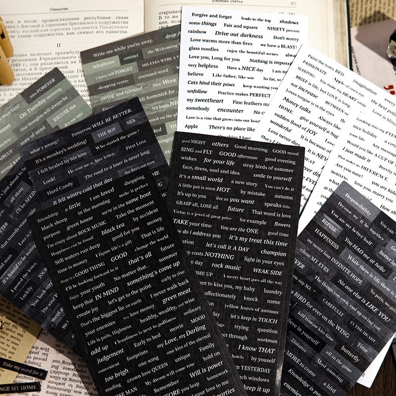 MOHAMM 30pcs Vintage English Phrases Washi Stickers with Motivational Quotes for Scrapbooking and Card Making