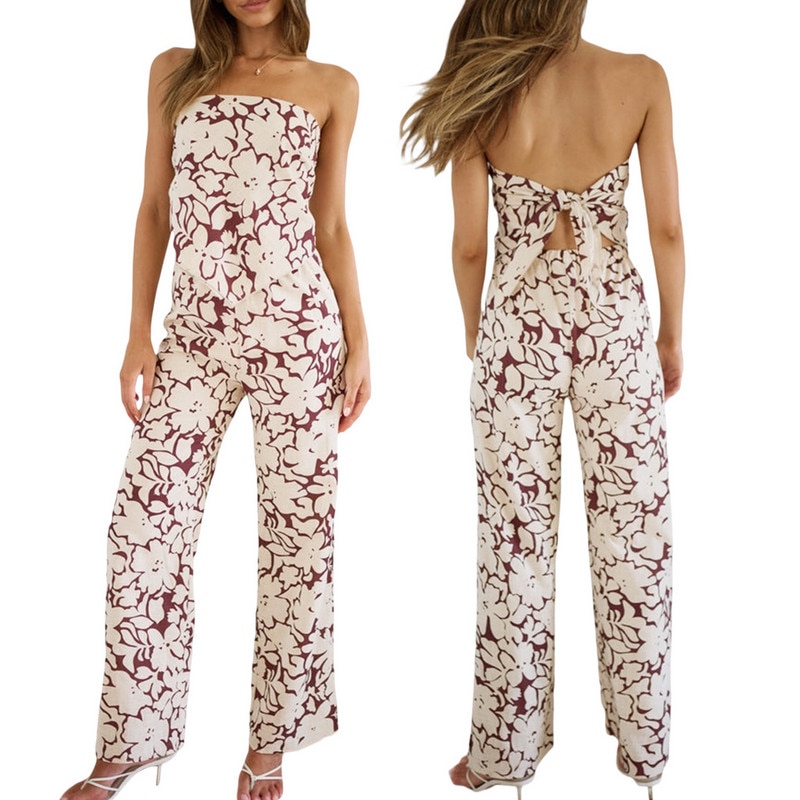Women Two Piece Pant Sets Summer Clothes 2023 Outfits Sleeveless Off Shoulder Tube Tops and Floral Pants Outfits Streetwear