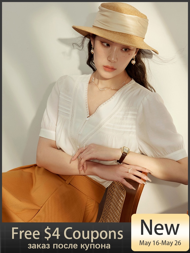 DUSHU V-neck Temperament White Shirt Women's Summer New Gentle Southern French Style Temperament Small Shirt For Women