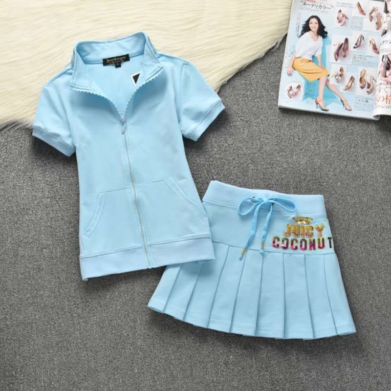 Summer Cotton Women Two Piece Set Stand Collar Short Sleeve and Mini Skirt Cute Streetwear Matching Sports Suit S-XL