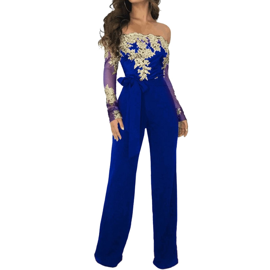 Lace Patchwork Jumpsuit Women Slash Neck Exquisite Hollow-out Elegant Rompers Breathable Jumpsuits Party Overalls