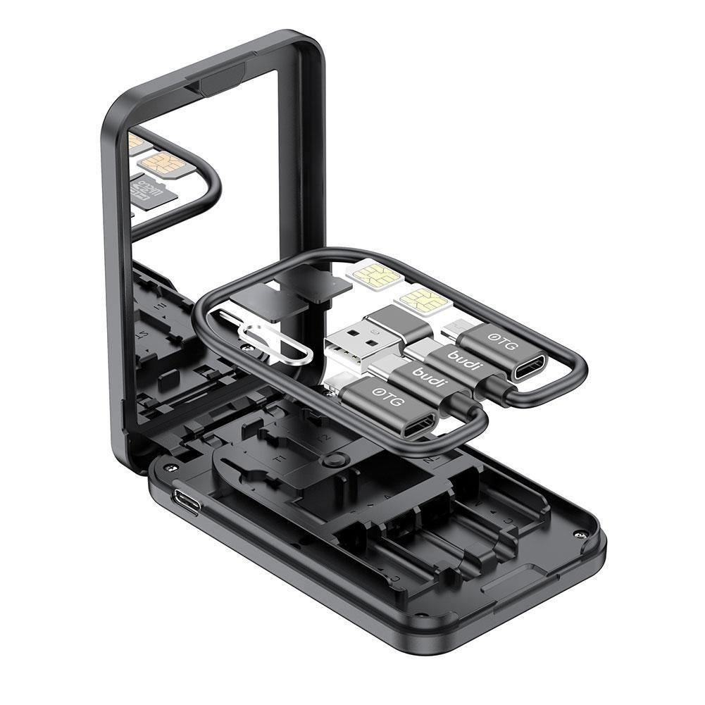 BUDI 14in1 Multi-function Box for MAGSAFE Wireless Charger Smart Adapter Card Storage Box Phone Holder TF Card Reader For iPhone