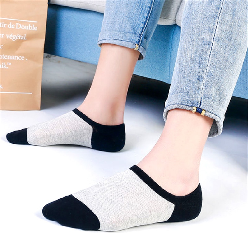 5 Pairs Breathable Short Ankle Sock Mesh Non-slip Cotton Invisible Socks Solid Color Ultra-thin No Show Summer Male