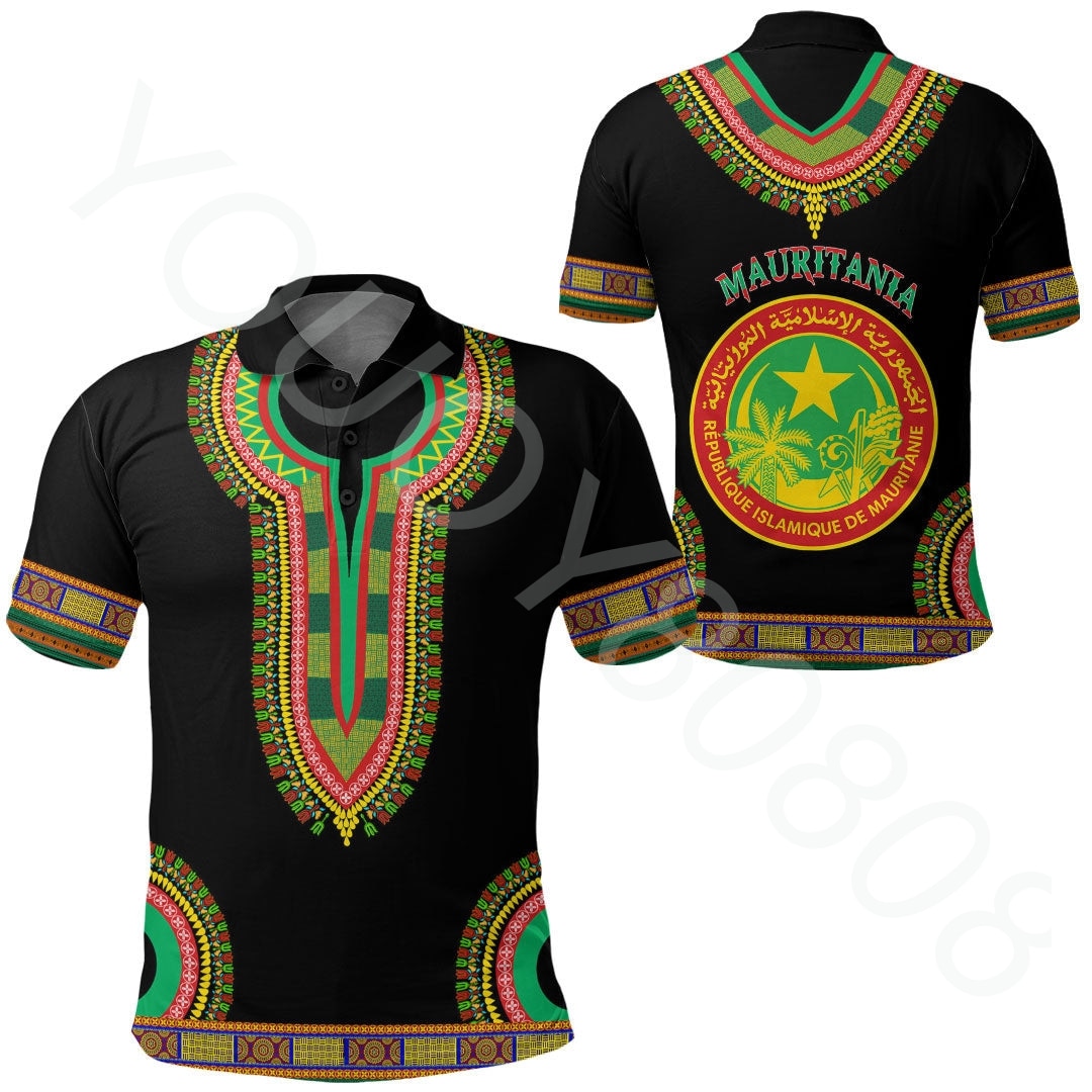 Summer African Clothing - Mauritania Dashiki Polo Shirt Printed Men's and Women's POLOT Shirt Casual Sports Wind Top