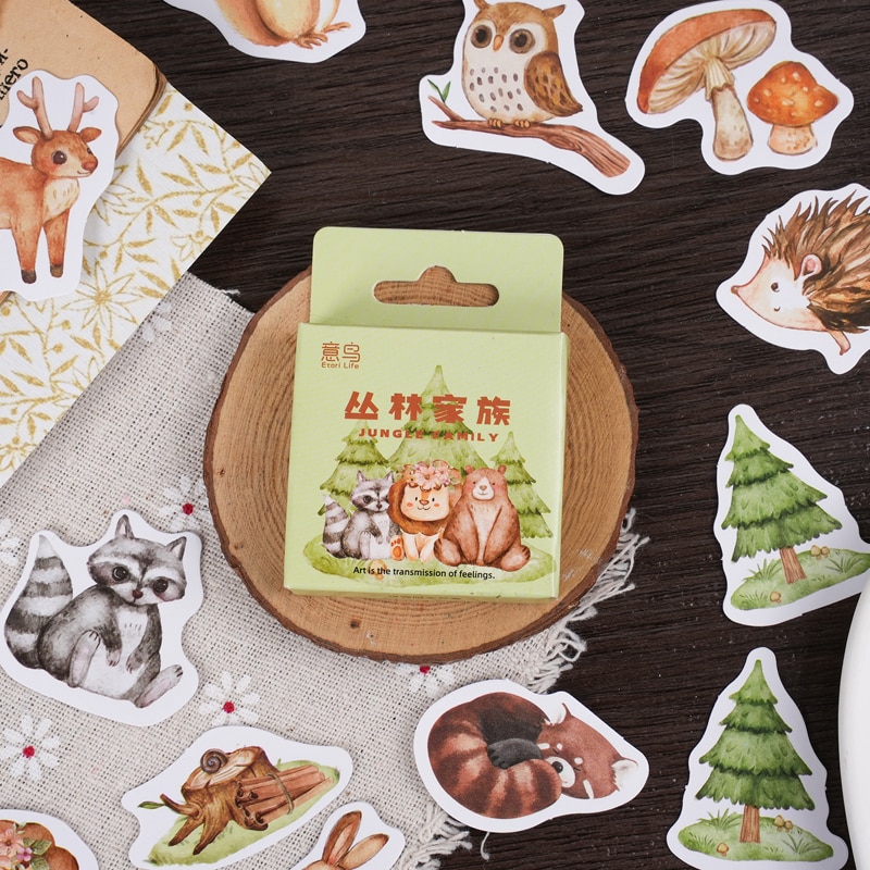 10/25/46PCS Animal Family Sticky Sticker Aesthetic Children's Paper Decoration Scrapbooking Stationery School Supplies for 