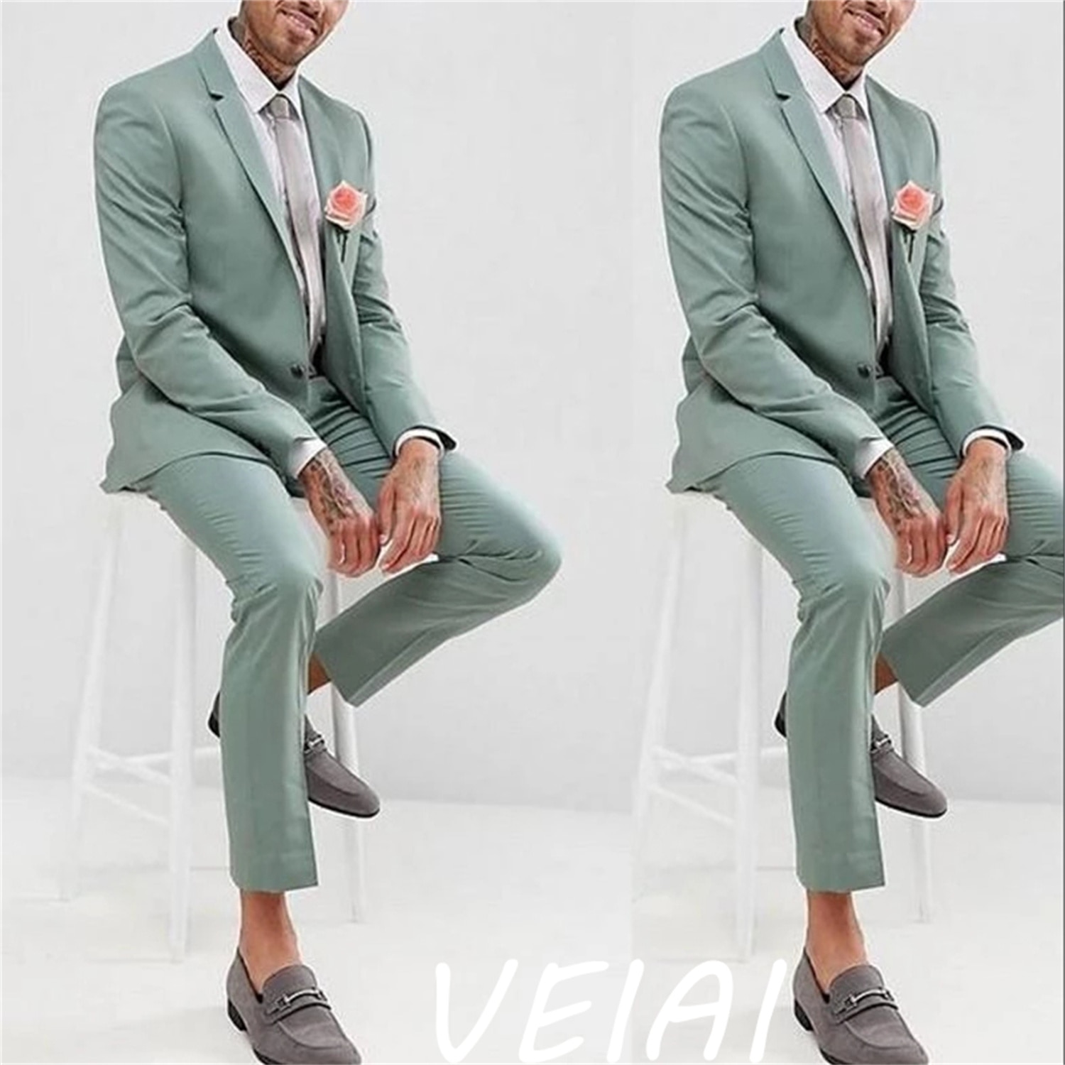 New Fashion Wedding Dress Slim Fit Costume Homme Green Notch Lapel Men Suits Tuxedo Terno Masculino Prom Groom 2 Pieces Blazer