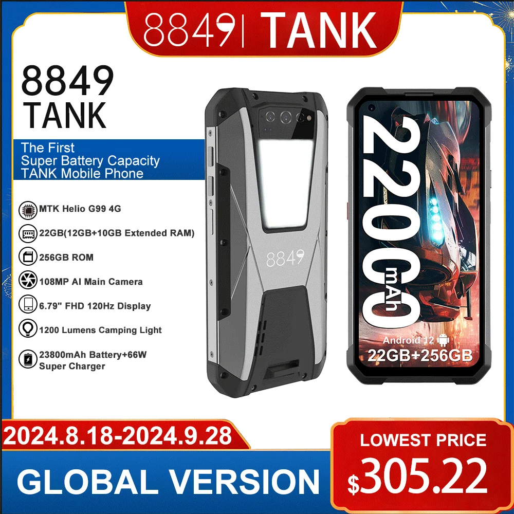 8849 By Unihertz Tank Rugged Smartphone Night Vision Cellphone 22GB Ram 256GB Rom 108MP G99 22000mAh Battery Mobile Phone