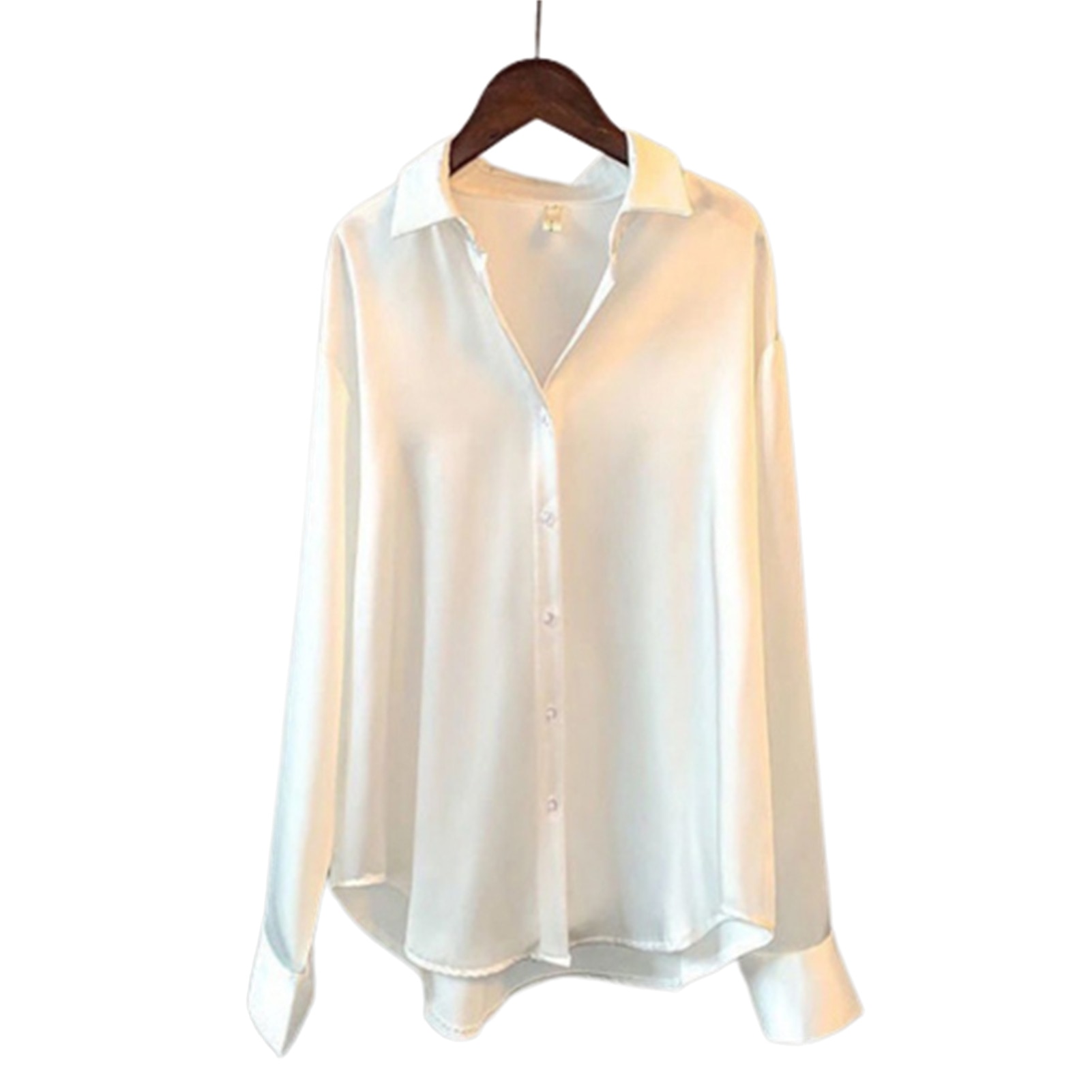 Satin Shirts for Women Long Sleeve Button Down Blouse Tops V-Neck for Formal Work