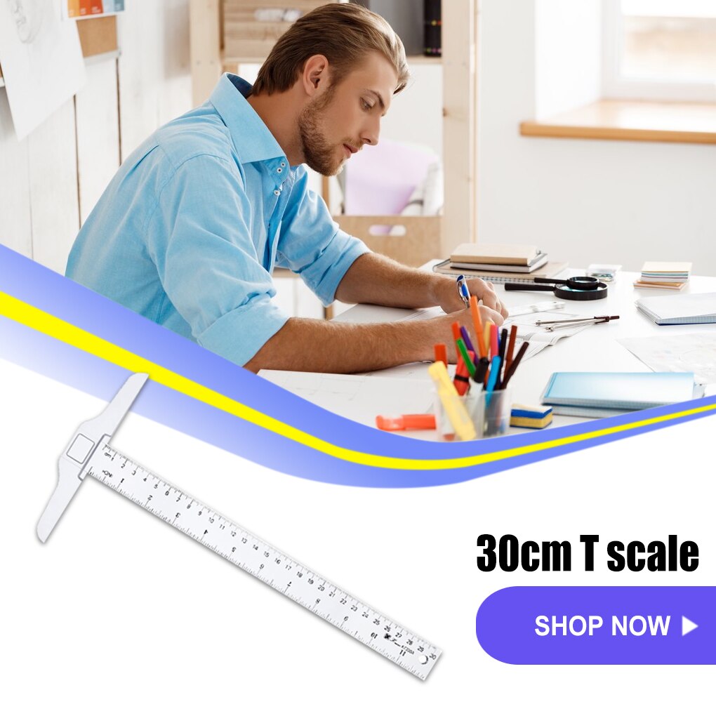 T-shaped Plastic Ruler Students Teacher Rulers Measuring Tool Drafting Paint Layout Engineers Draftsmen Artists