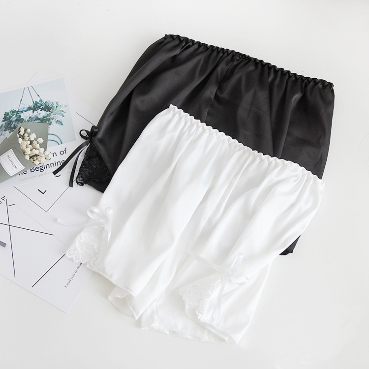 Lace Bow Satin Safety Pants Women's Summer Thin Loose Anti-light Wear Breathable Three-point Leggings High Elastic Shorts