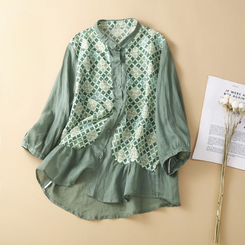 Cotton Linen Shirt for Women's Design Sense Niche Temperament Three Quarter Sleeve Shirts Japanese Style Sun Protection Blo