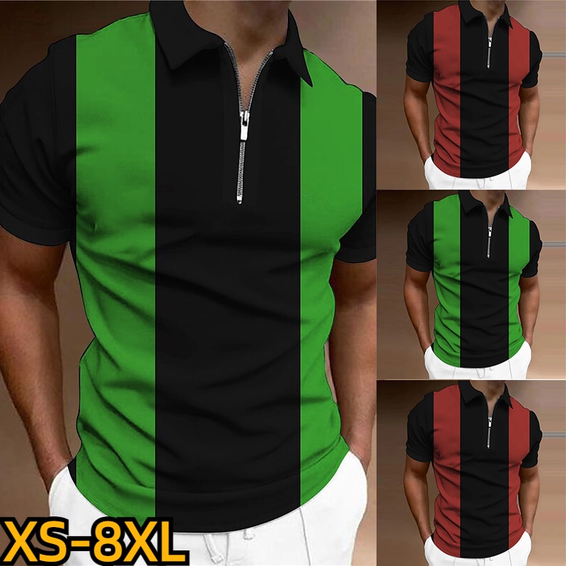 2023 New Retro Pullover Street Clothes Summer Men's New Design Printed Lapel T-shirt Fashion Zipper Top Men's Casual P