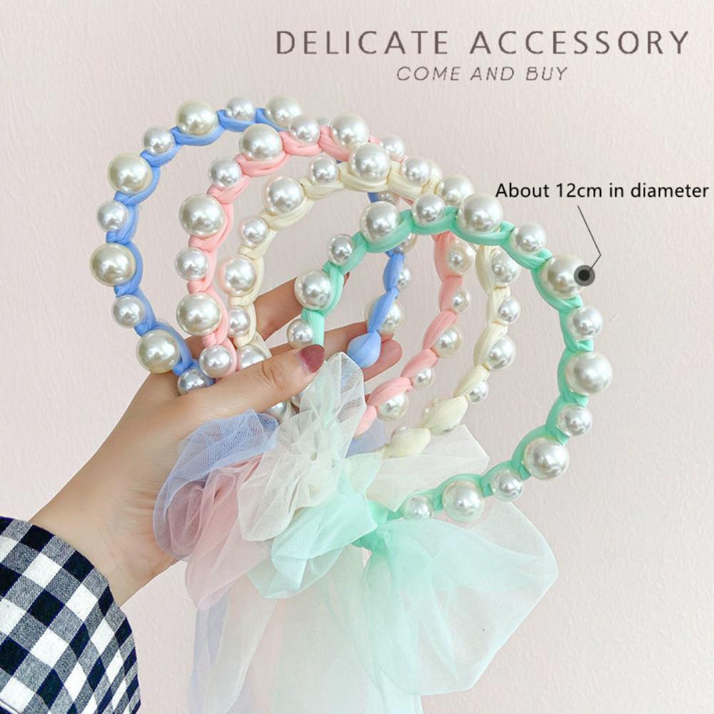 Children's Pearl Bow Hairband Children's Braided Hair Accessories Korean Style Baby Headwear Cute Princess Headdress G