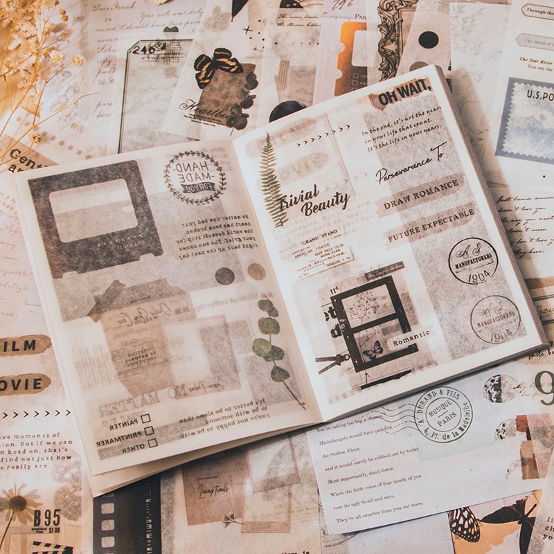 40Pcs Stickers Vintage Diary Planner Cute Fragment Collage Children Dairy Paper Decorative Scrapbooking 120*185MM