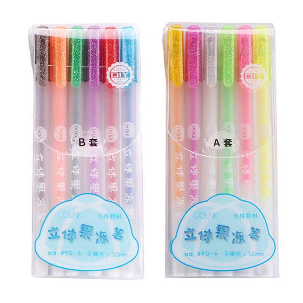 6/12Pcs 3D Glossy Jelly Ink Pen Waterproof Fade-proof For DIY Album Card Scrapbooks Writing Drawing