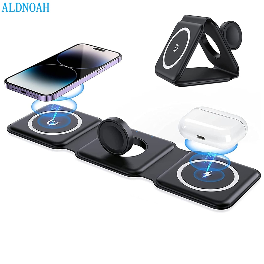 3 in 1 For iPhone 14 Pro Max 13 12 11 XS XR X 8 Magnetic Wireless Charger Fast Charging Pad For Apple Watch 8 7 6 Airpods 3 Pro2