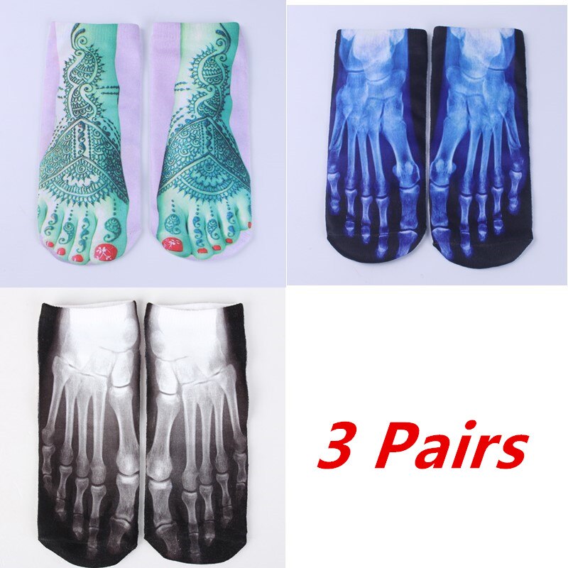 3 Pairs 3D Cosplay Halloween Socks Skull Print Women Creativity Funny Breathable Party Stockings Cotton Ankle Short Bone Sukka