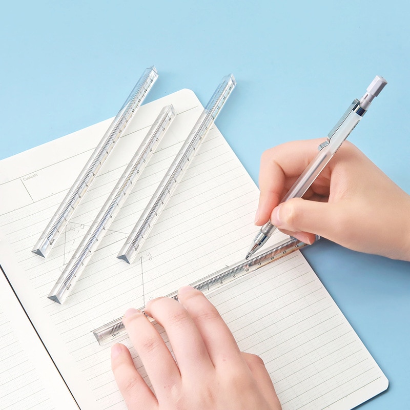 Simple Transparent Triangular Straight Ruler Kawaii Tools Student Stationery Cartoon Drawing Gift Office School Measuring Tools