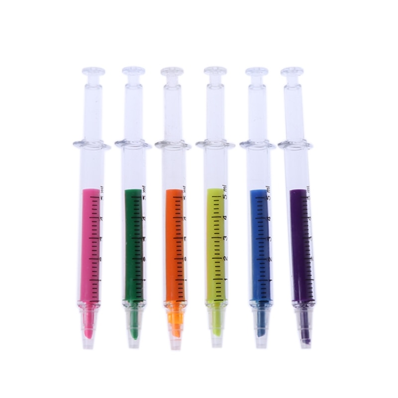6pcs Highlighter Pen Marker Needle Tube Writer Pens Stationery Novelty