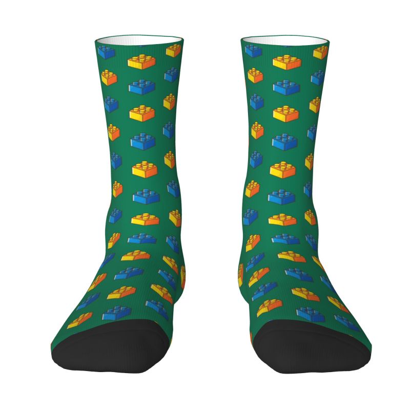 Fashion Print Cartoon Toy Brick Pattern Socks for Men Women Stretch Summer Autumn Winter Crew Socks