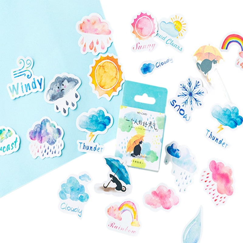 46pcs Box sticker Weather Icons Mood Diary Stickers Cute Colorful Cloud Stickers Diary Stationery stickers scrapbooking