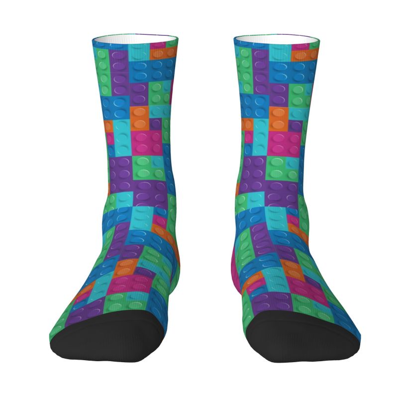 Toy Bricks Pattern Dress Socks Men's Women's Warm Fashion Crew Socks