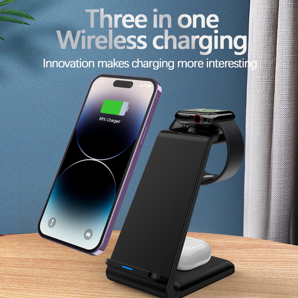 3 In 1 Wireless Charger for IPhone 14 Pro 13 12 11 X XR 8 Airpods Apple Watch Phone Stand Vertical Mobile Phone Charging Station