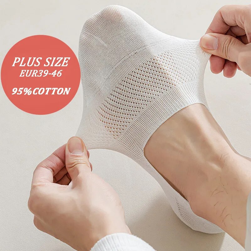 Men'S Socks Shallow Mouth Summer Thin Mesh Breathable Cotton Socks Solid Color Anti-Slip Invisible Leisure Low Tube Ship&ap