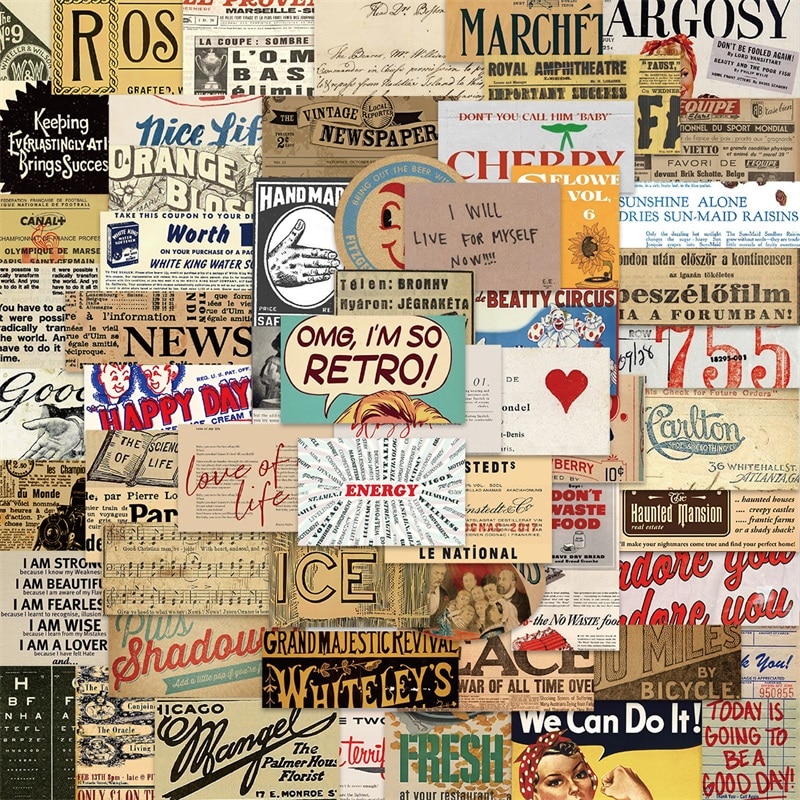 10/30/58PCS Vintage Poster Korean Stationery Sticker Aesthetic PVC Children's Decoration Scrapbooking School Supplies for K