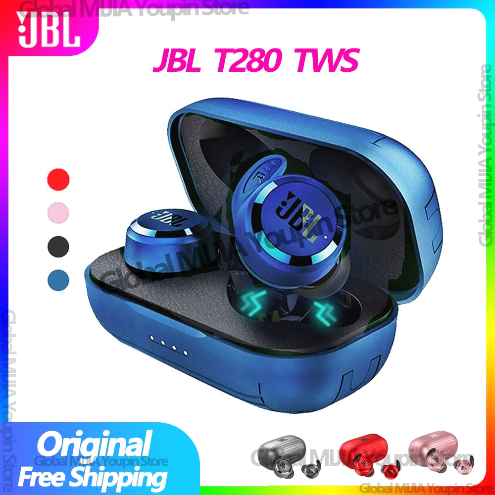 100% original JBL T280 TWS Wireless Bluetooth Earphone Sports Earbuds Deep Bass Headphones Waterproof Headset with Charging Case