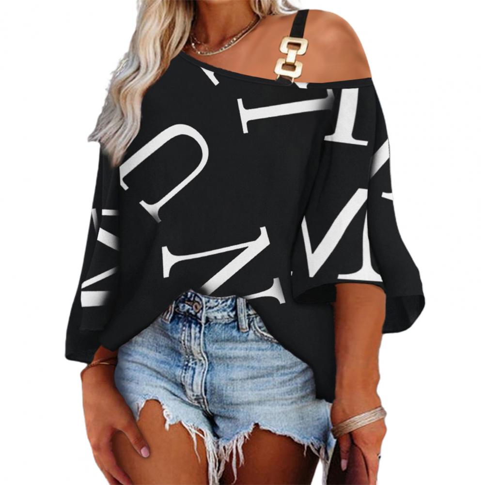 Stylish Tee Shirt Quick Drying Pullover Blouse Loose Women One Shoulder Top Dress Up